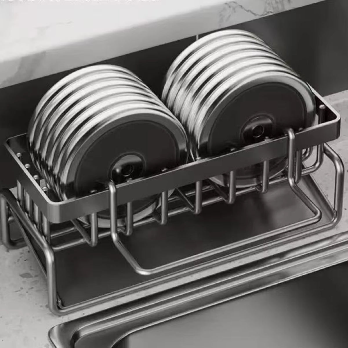Køkkenvask-organizer med afløb – svamp og børste tørrer hurtigt