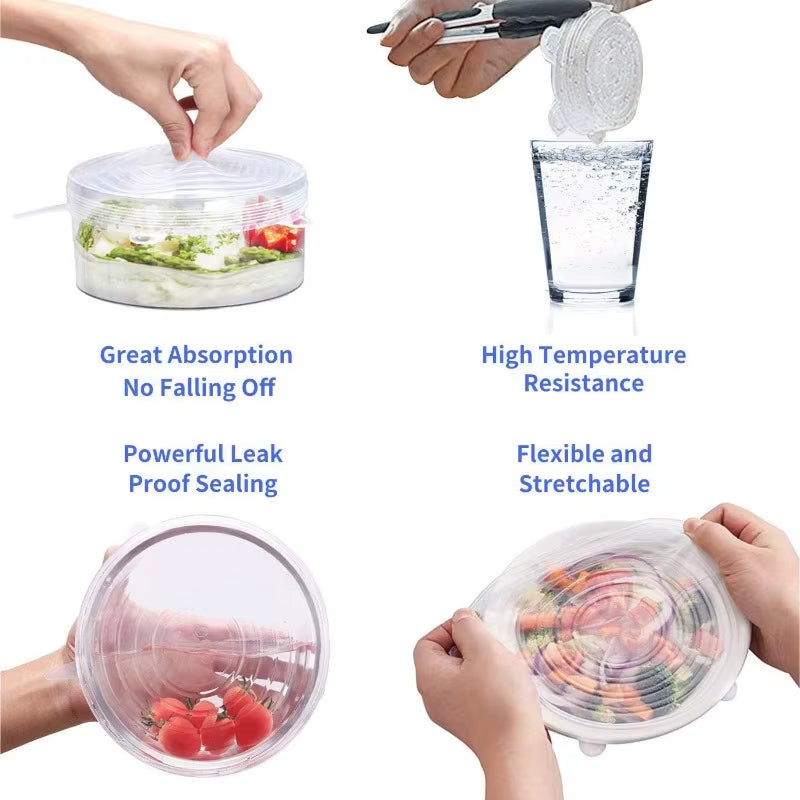 Reusable Silicone Cover Stretch Lids Airtight Food Wrap Covers Keeping Fresh Seal Bowl Stretchy Wrap Cover Kitchen Cookware